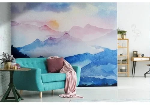 Wallpaper painted landscape mountains nature