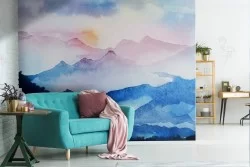 Wallpaper painted landscape mountains nature