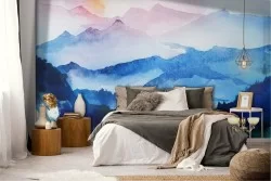 Wallpaper painted landscape mountains nature