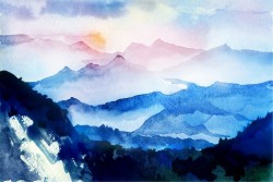 Carta da Parati Design e Stili Paesaggi e Natura Dipinti e Acquerelli Montagna