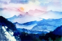 Carta da Parati Design e Stili Paesaggi e Natura Dipinti e Acquerelli Montagna
