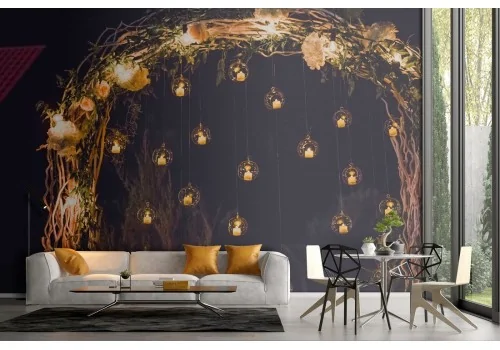 Wallpaper lanterns in the forest fantasy landscape