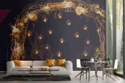 Carta da Parati lanterne nel bosco paesaggio fantasy