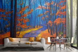 Carta da Parati paesaggio foresta alberi in autunno