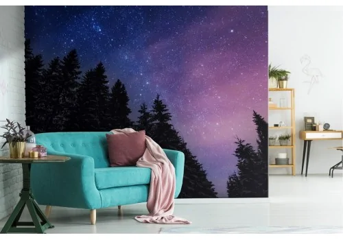 Starry night sky forest nature wallpaper