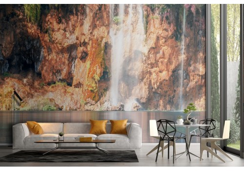 Wallpaper waterfall in mountain landscape nature