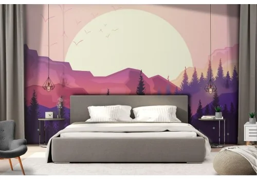 Wallpaper illustration landscape mountains and trees 2