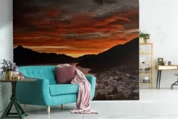 Carta da Parati paesaggio città sul lago