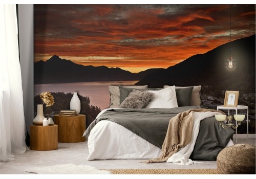 Carta da Parati paesaggio città sul lago 2