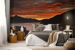 Carta da Parati paesaggio città sul lago