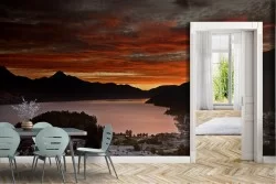 Carta da Parati Alba Tramonto Città Montagna