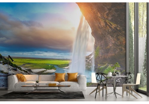 Waterfall among the mountains landscape wallpaper