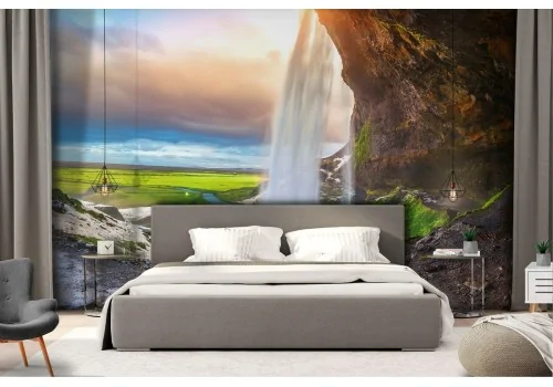 Carta da Parati cascata tra le montagne paesaggio 2