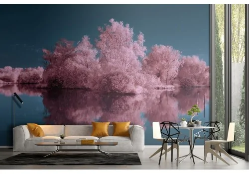 Wallpaper landscape pink trees on the lake nature