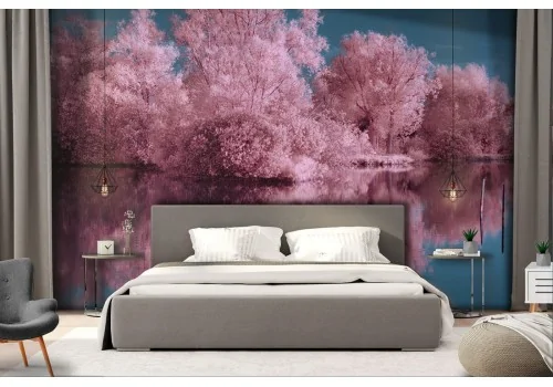 Wallpaper landscape pink trees on the lake nature 2