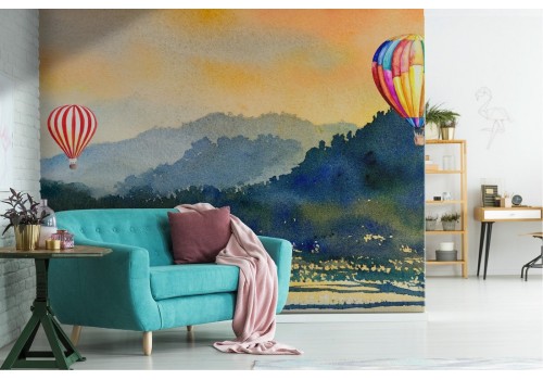 Wallpaper landscape with hot air balloons nature painting