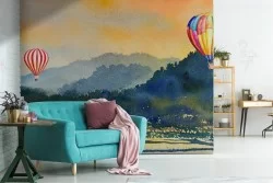 Wallpaper landscape with hot air balloons nature painting