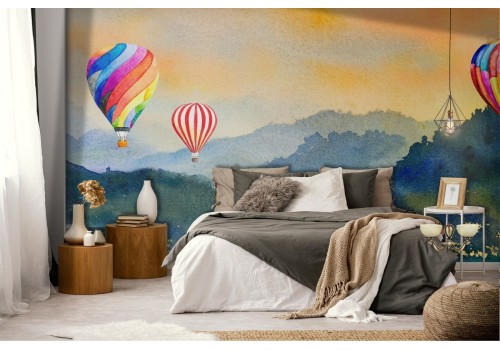 Wallpaper landscape with hot air balloons nature painting 2