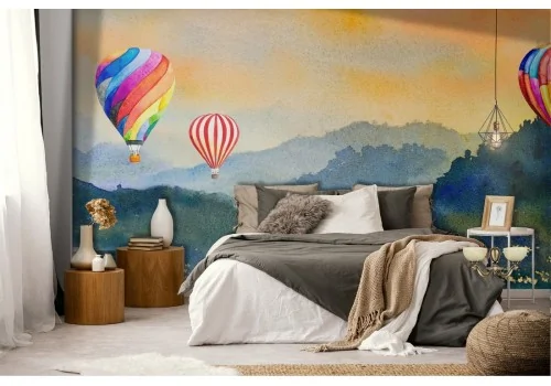 Wallpaper landscape with hot air balloons nature painting 2