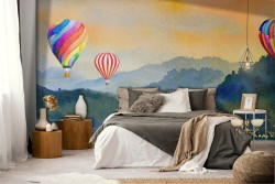 Wallpaper landscape with hot air balloons nature painting
