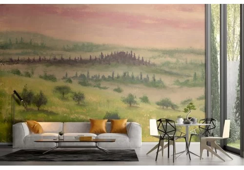 Carta da Parati colline in fiore paesaggio dipinto