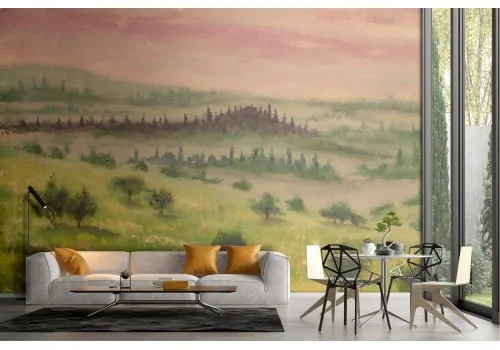 Wallpaper blooming hills landscape painting