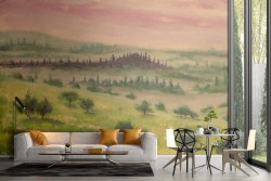 Wallpaper blooming hills landscape painting