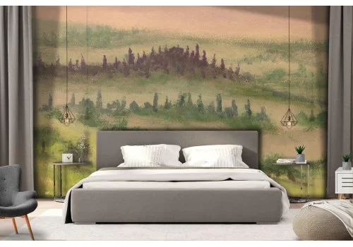 Carta da Parati colline in fiore paesaggio dipinto 2
