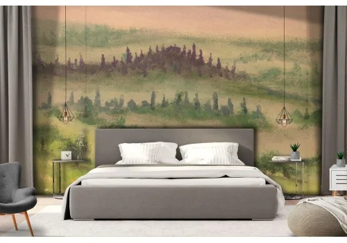 Wallpaper blooming hills landscape painting 2