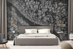 Carta da Parati fiume nel bosco paesaggio bianco e nero