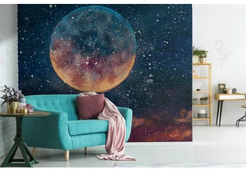 Carta da Parati universo luna con stelle nel cielo