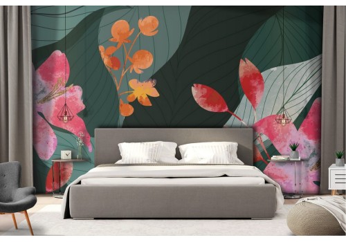 Wallpaper abstract leaves and flowers modern nature 2