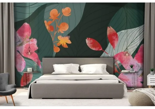 Wallpaper abstract leaves and flowers modern nature 2