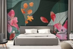 Wallpaper abstract leaves and flowers modern nature