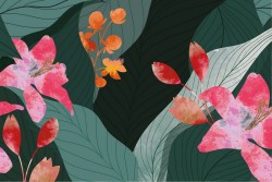 Carta da Parati Design e Stili Flora e Fauna Fiori Foglie Natura Moderna