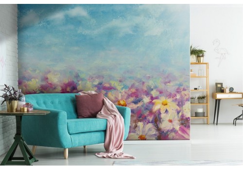 Wallpaper landscape painted flowers nature meadow