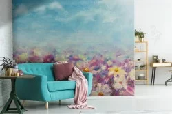 Carta da Parati paesaggio dipinto fiori natura prato