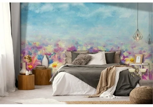 Wallpaper landscape painted flowers nature meadow 2