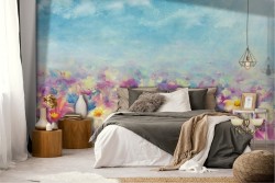 Wallpaper landscape painted flowers nature meadow