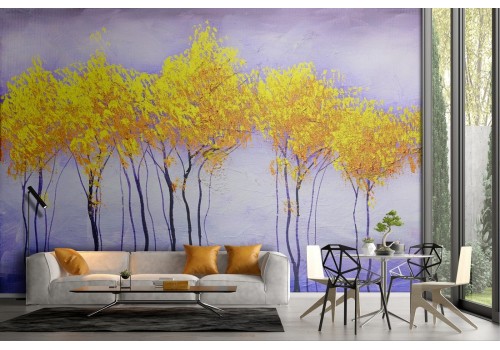 Wallpaper stylized trees gold nature illustration