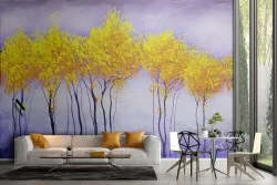 Wallpaper stylized trees gold nature illustration