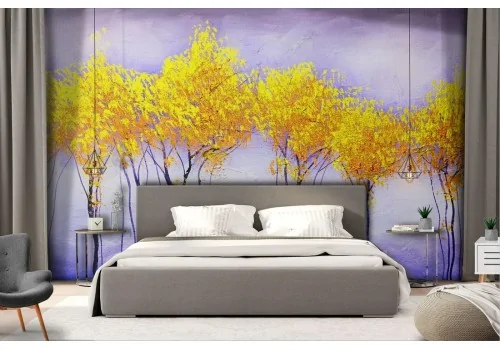 Wallpaper stylized trees gold nature illustration 2