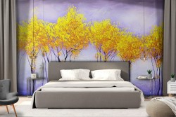 Carta da Parati alberi stilizzati oro natura illustrazione