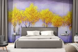 Wallpaper stylized trees gold nature illustration