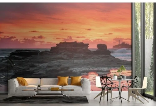 Wallpaper of a cliff on the sea at sunset landscape