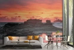 Wallpaper of cliff on the sea at sunset landscape