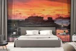 Wallpaper of cliff on the sea at sunset landscape