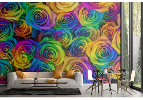 Rainbow colored roses modern design wallpaper