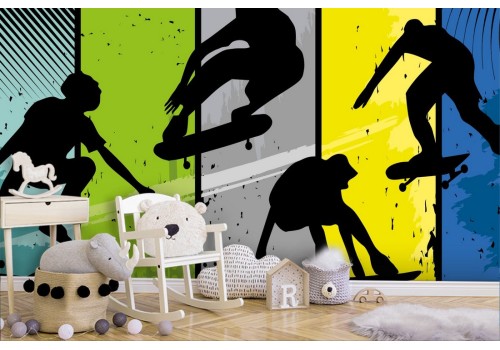 Wallpaper of stylized boys on skateboards