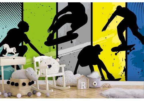 Wallpaper of stylized boys on skateboards